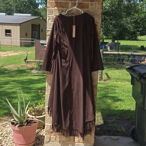 Pit to pit 19 hi low western dress with fringe xl - Picture 3 of 4